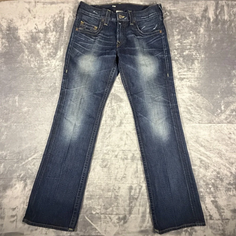 True Religion Jeans Men's 36x34 Blue Denim Relaxed Baggy Bobby Honeycomb Wisker